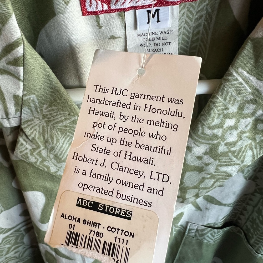 NWT RJC Green Print Hawaiian Shirt Aloha Cotton Medium - Picture 3 of 6